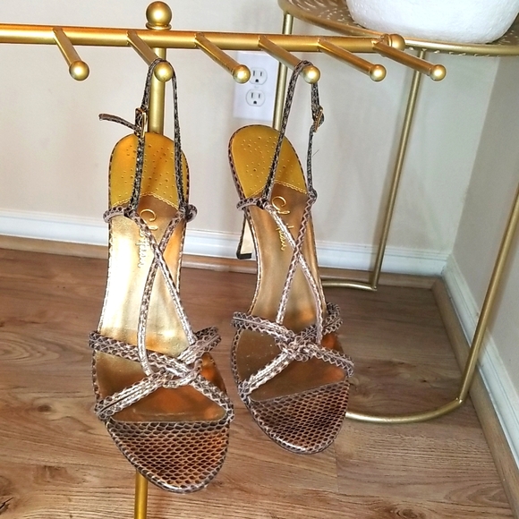Cole Haan Shoes - Cole Haan Nike Air Womens Strappy High Heel Bronze Salnake Print Sandals Size 9B